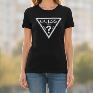 Vintage 2000's GUESS Black studs, Baby Tee Logo Size large